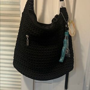 The Sak Black Crocheted Hobo Bag with zipper